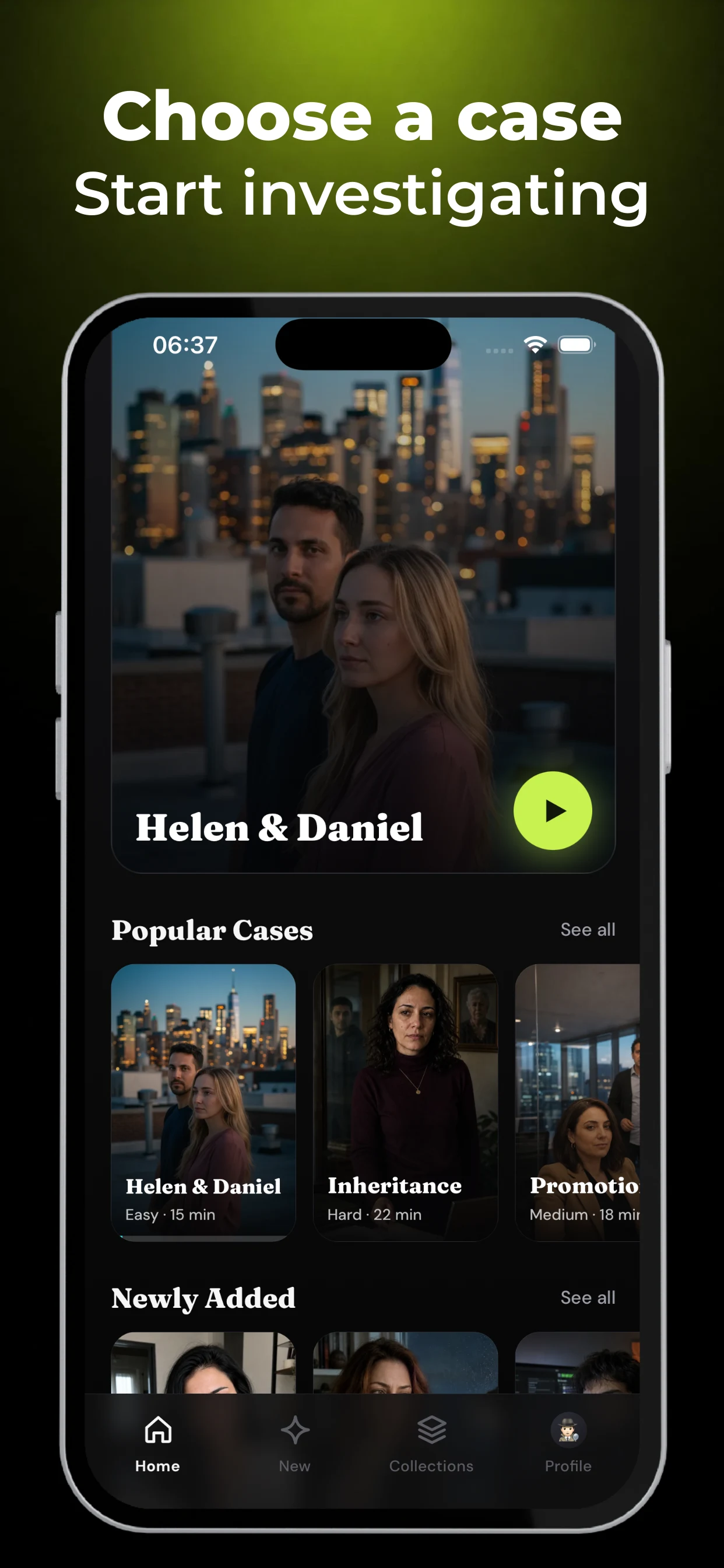 Peeked case selection screen