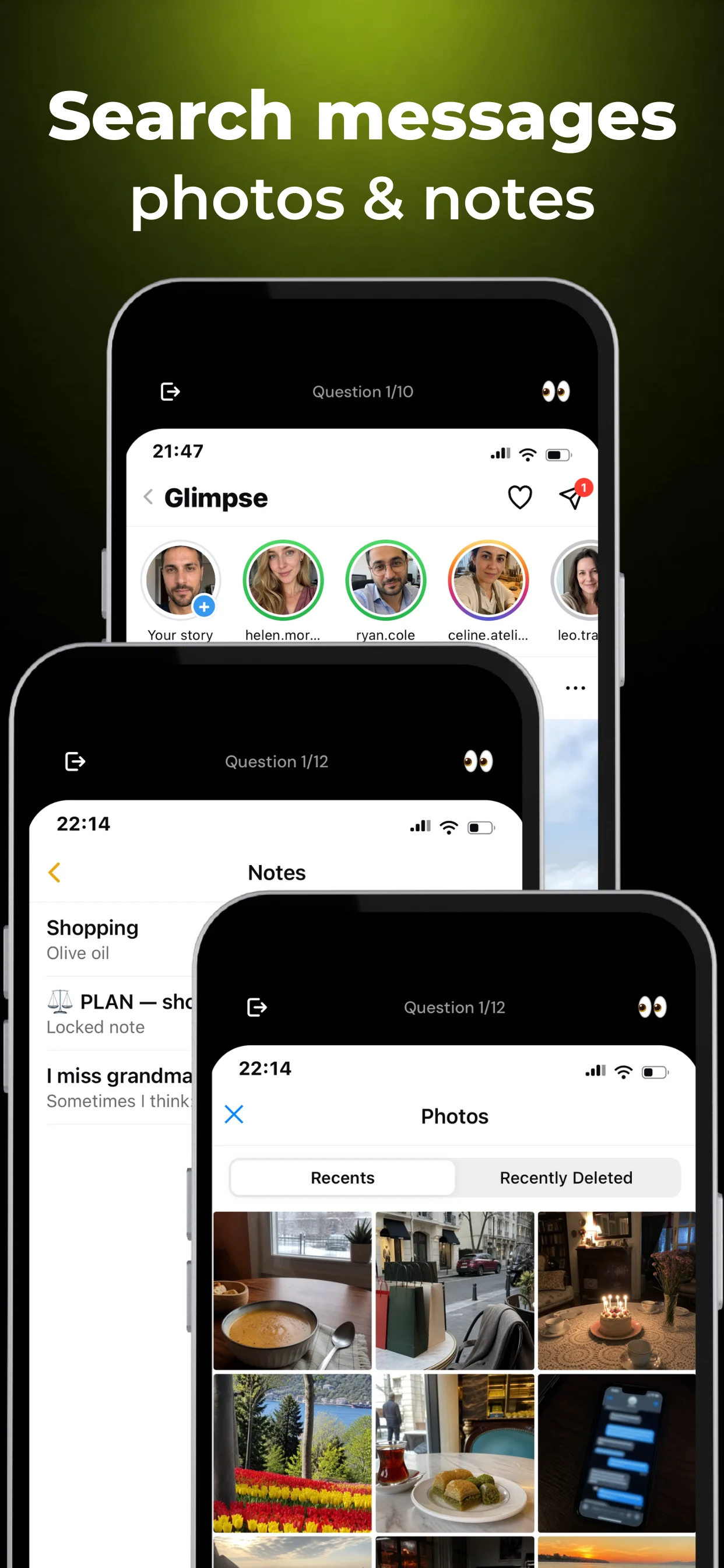 Searching messages, photos and notes in Peeked